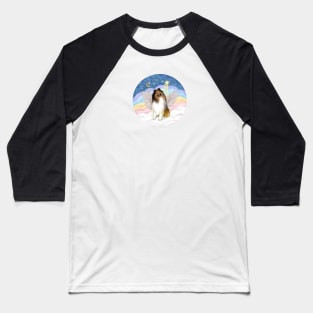 A Sable and White Collie Floats in Heavens CLouds Baseball T-Shirt